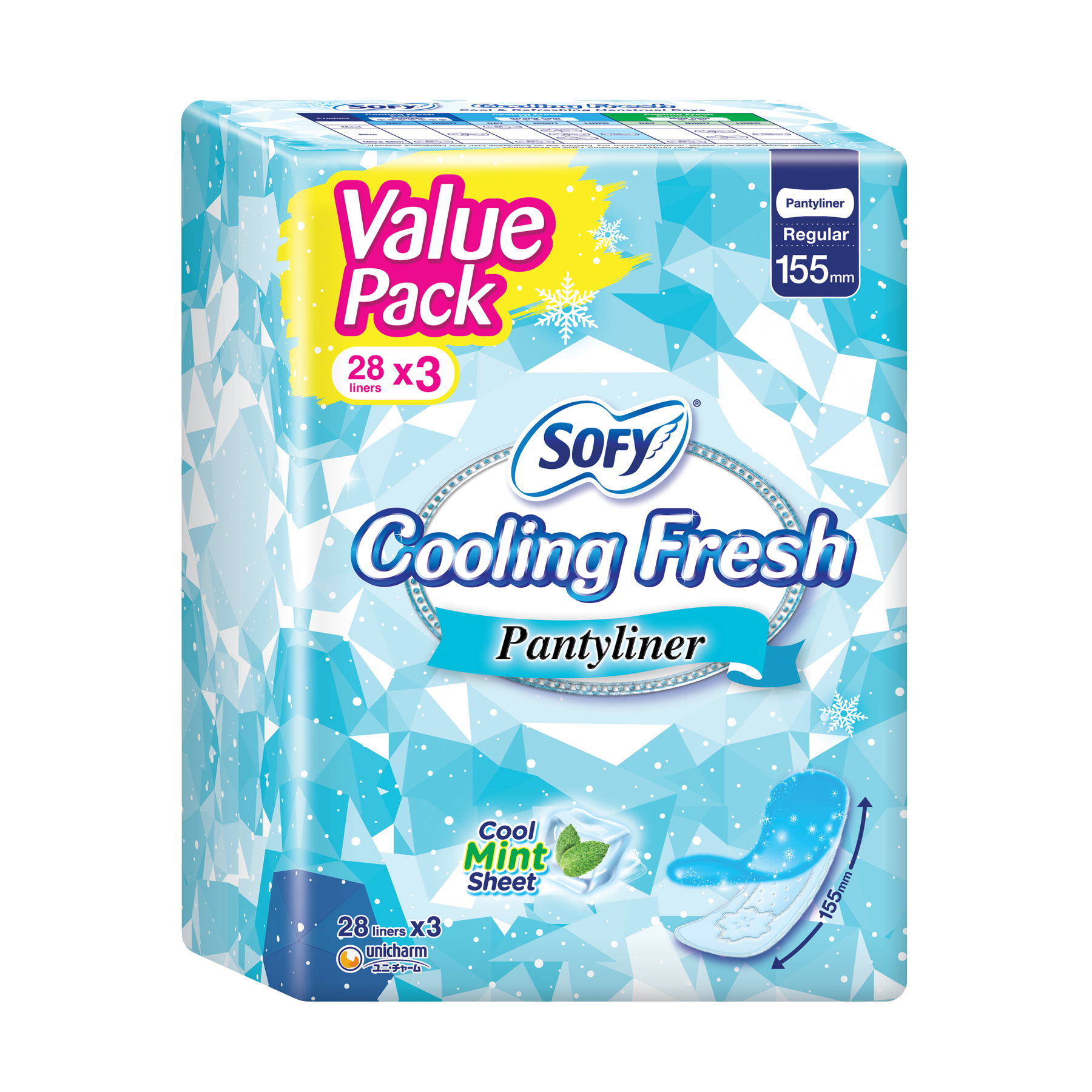 Sofy Cooling Fresh Mint Pantyliner Regular 155mm 28×3